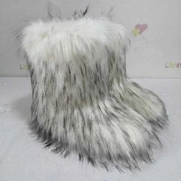 lady Winter Fuzzy Boots Women's Faux Fur Boots Ladies Warm Furry Shoes Fluffy Fur Snow Boots Plush lining Flats Outdoor Footwear