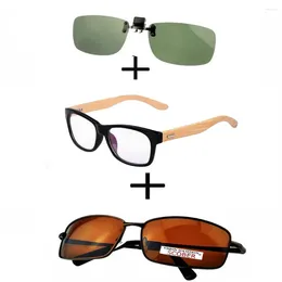 Sunglasses 3Pcs!!! Comfortable Wood Squared Reading Glasses For Men Women Pilot Metal Luxury Clip