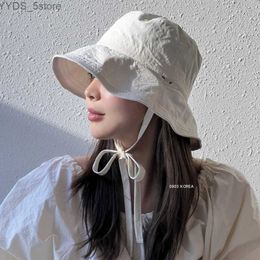 Wide Brim Hats Bucket Hats Korean Ins Lace-up Fisherman Hat Women Ins Blogger Lightweight Windbreak Rope Sunshade Basin Hat Sun Bucket Hat YQ231110