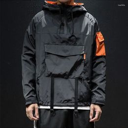 Men's Jackets Streetwear Solid Coats Hooded Men Waterproof Windbreaker Casual Outwear Hiking Hip Hop Multi-pocket Japanese Overcoat