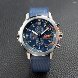 Wristwatches 376805 Miyota Quartz Chronograph Mens Watch Steel Case Blue Stick Dial Rubber Puretime 2023 Luxury Top Brand Day Date Stopwatch