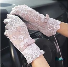 Summer Women Short Sunscreen UV Anti Slip Driving Lace Full Finger Sun Spring Touch Screen Ladies Bow Dress Gloves White