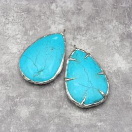 Pendant Necklaces 10Pcs Wholesale Handmade Jewellery Soldered Drop Shape Teardrop Blue Copper Tin Howlite Stone PM27376