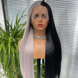 Lace Wigs Selling Women's Wig Front Lace Wig Women's Black Grey Long Straight Hair Chemical Fibre Wig Head Cover Wigs