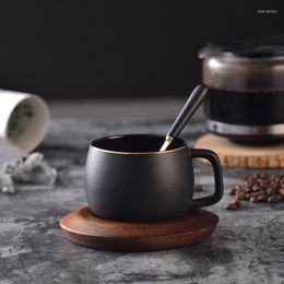 Cups Saucers Nordic Ceramic Coffee Cup And Solid Wood Black Mug Espresso English Afternoon Tea Party Teacup Home Drinking Gifts