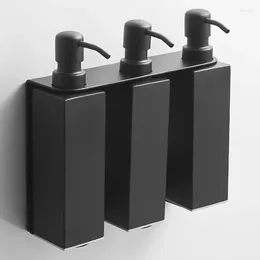 Liquid Soap Dispenser Black Stainless Steel Chamber Shower Gel Wall Mount Shampoo Conditioner With 3x220ml Refillable Bottles