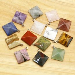 Pendant Necklaces Quality Natural Stone Crystal Agate Pyramid Geometry Necklace Fashion Charm DIY Jewellery Accessories Gift Wholesale 12Pcs