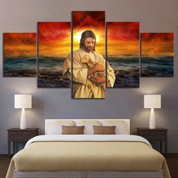 Home Decor Canvas 5 Pieces Religious Jesus Poster Modern Print Paintings Building Wall Artwork Modular Picture For Living Room3193688