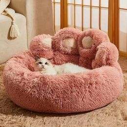 kennels pens Dog Sofa Bed Mat Long Plush Sleeping Basket for Small Medium Large Dogs Cute Bear Paw Shape Puppy Soft Kennel Pet Nest Cushion 231109