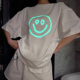 Womens Designer t shirt Shirt High Edition 2023 Summer Night Elf Capsule Smiling Face Fluorescent Print Sleeve T-shirt