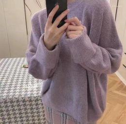 Women's Sweaters Candy Colour Taro Purple Lazy Wind Sweater Women 2023 Spring And Winter Bottom Coat Loose Soft Waxy