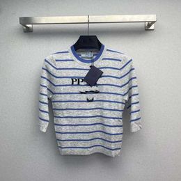 Designer summer women t shirt Shirt Family Letter Stripe Knitted Half Sleeve Pullover Spring/Summer 2023 Low key Temperament Versatile Top Women