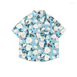Women's Blouses 2023 Summer Floral Full Print Short Sleeve Shirt Women Blouse Men Loose Button Up Brand Street Couple Casual Flower
