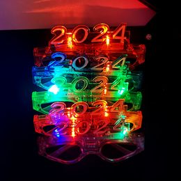 Party Decor LED Light up 2024 Glasses Glowing Flashing Eyeglasses Rave Shutter Shades Eyewear for New Year Kids Adults Sizes C09