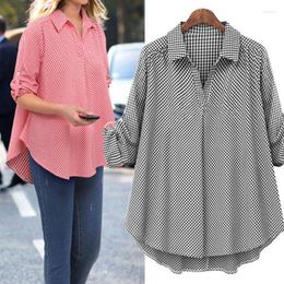Women's Blouses Stylish Women Elegant Plaid Casual Shirt Cotton Oversized Loose Long Sleeve Tops Summer 2023 Korean Fashion Clothing