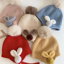 Berets Autumn Winter Boy Girl Faux Fur Pompom Beaines Cotton Earmuffs Caps For Toddler Baby Hats Kids Children Bonnet