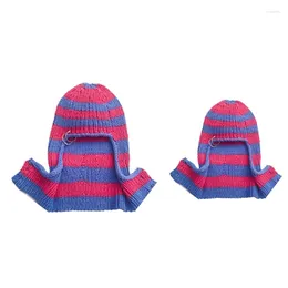 Berets Kid Adult Hooded Hat Neck Warmer Balaclava Striped Accessory For Cold Weather