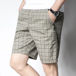 Men's Shorts Plaid cotton shorts Casual Beach balck and blue Fashion s Linen Summer style Brand Board 230410