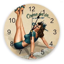 Wall Clocks Beautiful Girl Retro Clock For Home Decoration Living Room Quartz Needle Hanging Watch Modern Kitchen