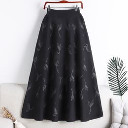 Skirts Vintage Knitted Ski High Waist Elastic Jupe Flower Strapless Faldas Autumn Long A-line Ski Casual Women's Wear Direct 230410