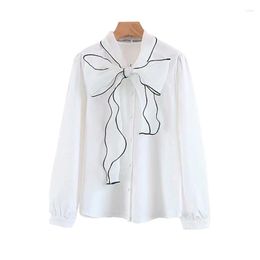 Women's Blouses PERHAPS U Women White Bow Solid Chiffon Top Shirt Long Sleeve Office Lady Work OL B0182