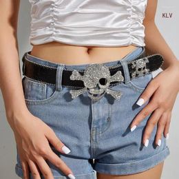 Belts Womens Leathers Belt For Jeans Pants Dresses Black Ladies Waist Rhinestones Buckle Gothic