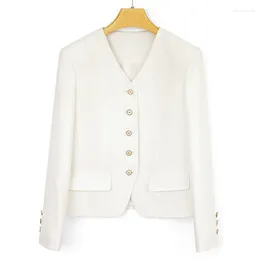 Women's Jackets France Style Spring Summer OL White Short Coat Brand High Quality Elegant V-neck Tweed F131