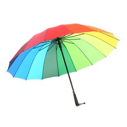 16K長いハンドル傘大きな雨プルーフレインボーストレートロッドマニュアルシェルターウィンとレインハミリーメンズホーム傘