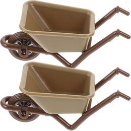 Garden Decorations 2 Pcs Shopping Cart Model Child Sculptures Home Decor Mini House Wheelbarrow Abs Accessory