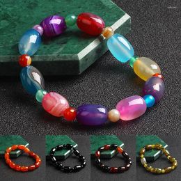 Strand Reiki Colorful Lace Agates Bracelets For Women Cylinder Drum Barrel Shape Striped Agate Fashion Couple Jewelry