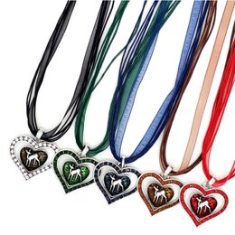 Pendant Necklaces Fashion Cute Deer Necklace Vintage Heart Enamel Charming Ribbon Rope Choker Jewelry WholesalePendant