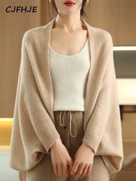 Scarves CJFHJE All Match Pure Colour Wool Knitted Shawl Women Autumn Casual Long Sleeve Sweater Coats Female Fashion Elegant Lady Wraps 231108