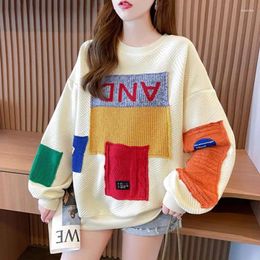 Women's Hoodies Patch Design Round Neck Women Sweatshirt Long Sleeved Sweater For Autumn Thin Loose Knitted Tops Trend Pullover