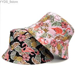 Wide Brim Hats Bucket Hats New Street Flamingo Printed Bucket Hat Outdoor Panama Double-sided Fisherman Caps Men Women Harajuku YQ231110