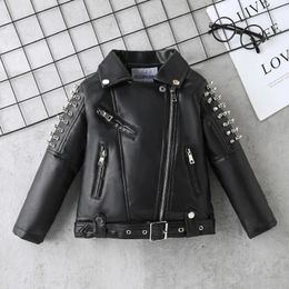 Coat Spring Autumn Performance Motorcycle Black PU Coat Kids Rivet Children's Leather Jackets For Girl Boys Zipper Clothes XMP19 231108