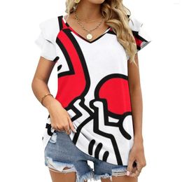 Women's T Shirts Music Lotus Leaf Neck T-Shirt Long Sleeve Women'S Shirt Elegant Fashion Tops & Tees Keith Rap Haring Harring