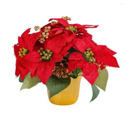 Decorative Flowers Kids' Gift Idea Realistic Christmas Potted Red Reusable Holiday Decorations For Desktops Xmas Parties Artificial Flower