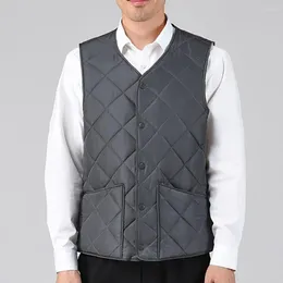 Men's Vests Sleeveless Vest Winter Down Padding With Button Closure V-neck Cold-proof Jacket Pockets Stylish Warm