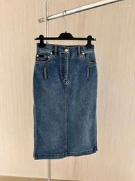 Skirts Fashion High Quality Straight Slit Denim Skirt For Women 2023 Autmn Casual Street Applique Mid-Calf Lady