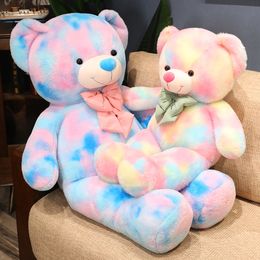 High Quality Cute Colourful Teddy Bear Plush Pillow Lovely Bow-Knot Bears Plush Toys Stuffed Soft Animal Dolls Kids Xmas Gift