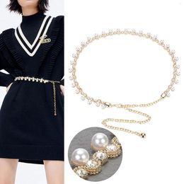 Belts Waist Chain Women Rhinestone Pearl Inlaid Fine Metal Fashion Belt Dress Accessories