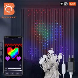 Other Event Party Supplies Benexmart Tuya WiFi DIY Curtain Light 400 Leds RGB Fairy Dream Colour Strip 2M2M for Christmas Wedding Bedroom Decor 231109