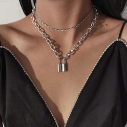 Lock Necklace for Women Men Punk Cuban Link Chain Padlock Pendant Choker Statement Gothic Collier Femme Fashion Jewerly