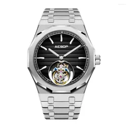 Wristwatches AESOP Mens Gradient Double Hollow Dial Flying Tourbillon Watch 7057 Sapphire Male Manual Winding Mechanical Clock Super