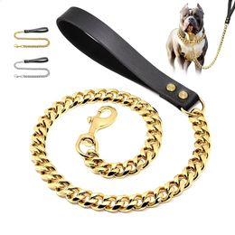 Dog Collars Leashes 19mm Durable Stainless Steel Dog Chain Leash Training Collar For Medium Large Dogs Pitbull Pet Dog Gold Silver Chain Lead 231110