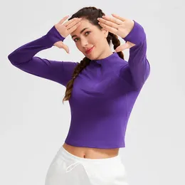 Active Shirts Women Autumn Yoga Shirt 1/4 Zip Fitness Sexy Sports Gym Crop Top Tight Running Long Sleeve Winter T-Shirt Workout Sportswear