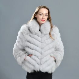 Women's Fur Faux Fur Woman Real Fox Fur Coat With HighGrade Silk Liner Winter Warm Reversible Jacket Lady Fashion Luxury Fur Casaco Arrival 231110