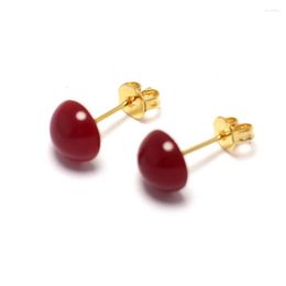 Stud Earrings Red Ear Studs Gold Plated Brass 8mm Agate Stone Cartilage Piercing Jewellery