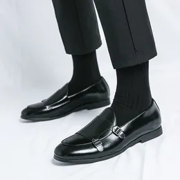 Dress Shoes 2023 Men Fashion Formal Shoe Handmade Derby Dres Leather Gentleman Double Buckles Monk Pointed Wedding