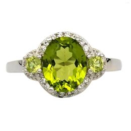 Cluster Rings Natural Green Peridot Women Ring 925 Sterling Silver 8x10mm Oval Gemstone August Lucky Birthstone Jewelry R075GPN